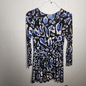 Show Me Your Mumu Dress Size Small Flare And Fit Long Sleeves Leopard Multicolor